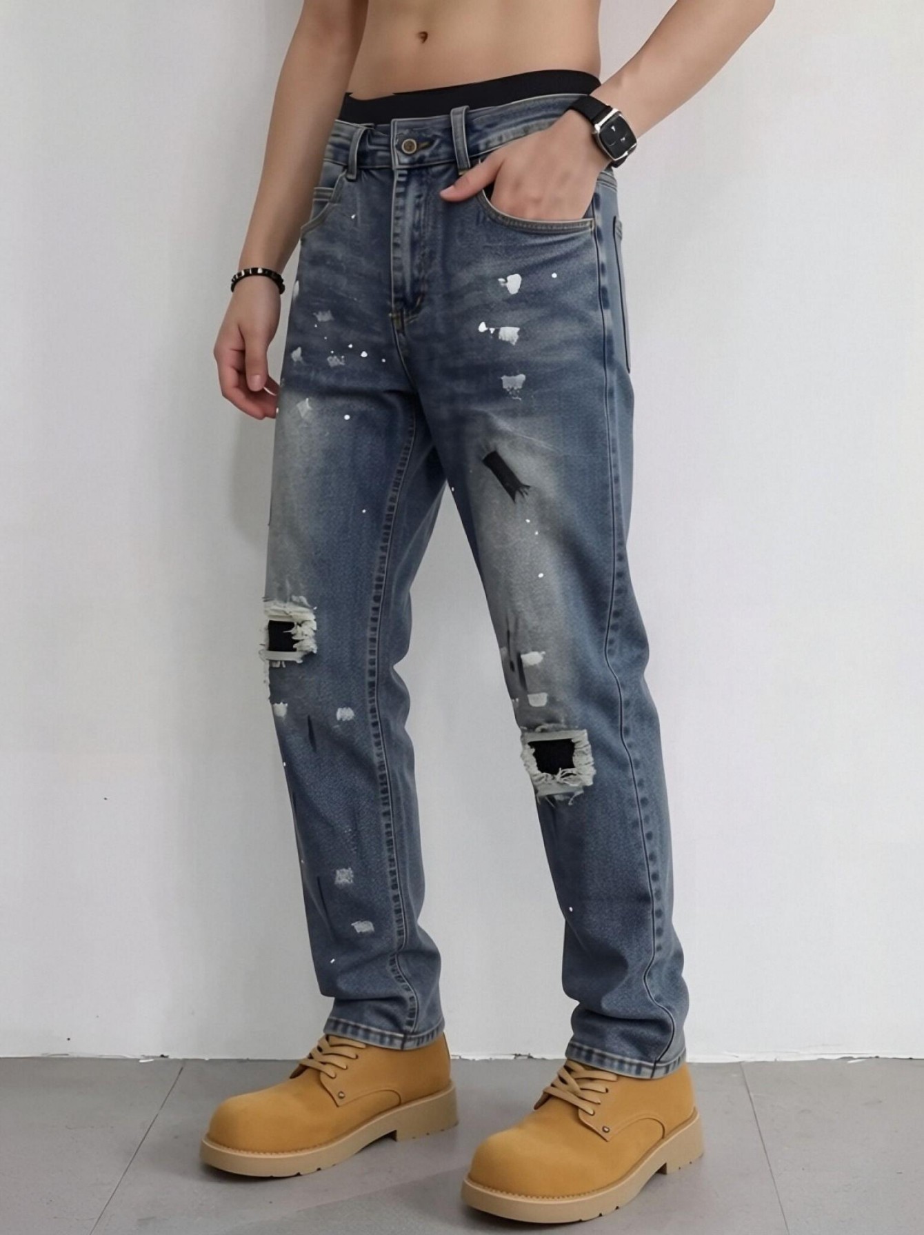 Streetwear Brand Tags - 【HME】Herenjeans | Gescheurde, versleten spijkerbroek, rechte