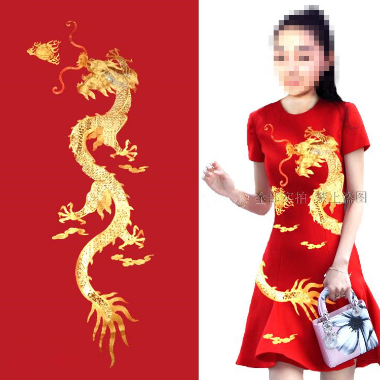 Streetwear Brand Stickers - Grote Borduurwerk Gouden Draak Sequin Patches