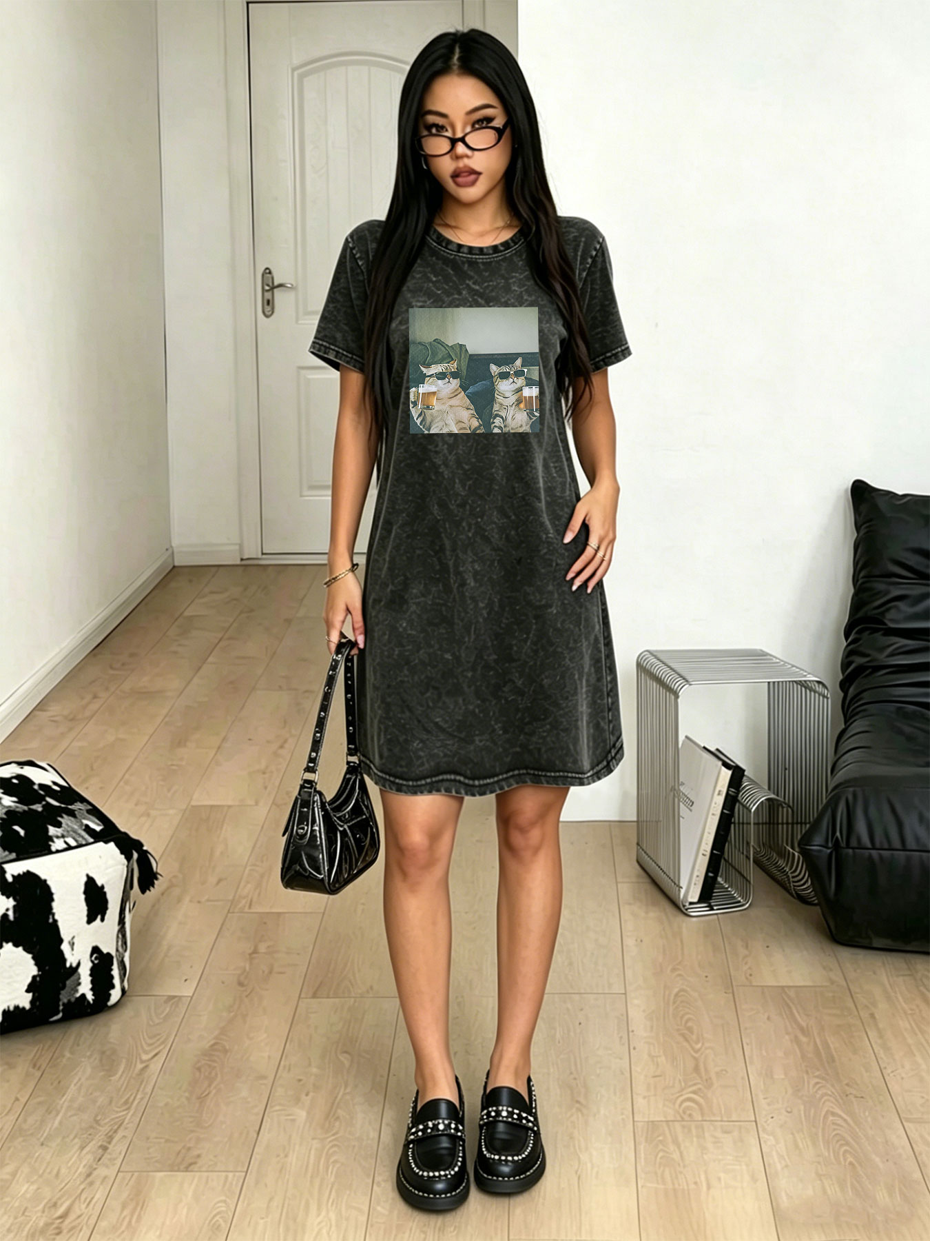 Vintage gewassen distressed T- - Streetwear Brand Cat recensie en prijs